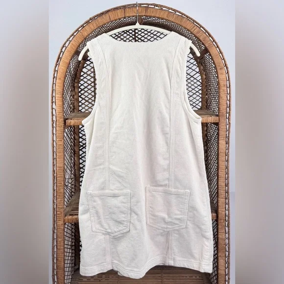 American Eagle Corduroy Mini Dress White Cream Button Front Sleeveless Size L - Picture 3 of 4